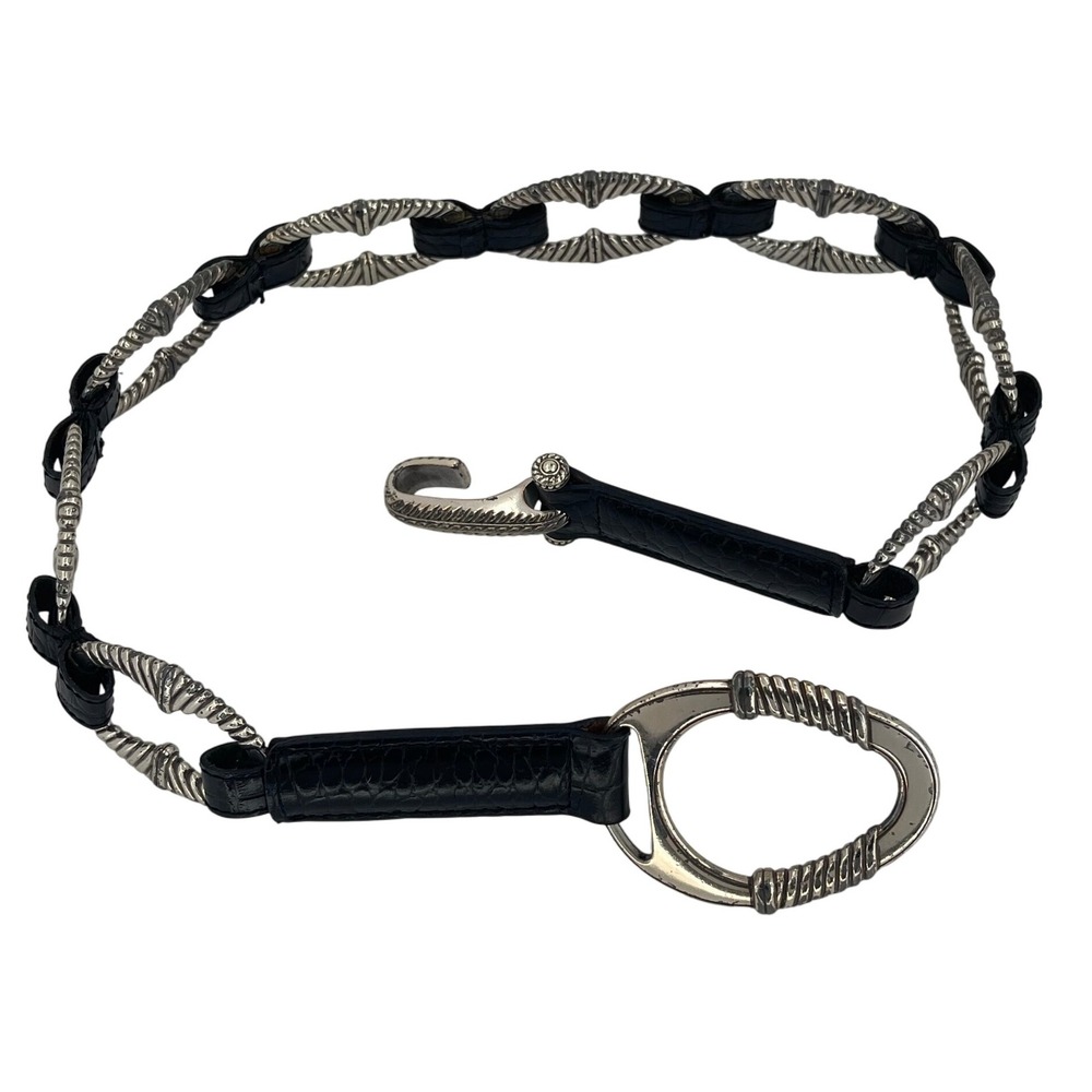 Vintage Black Faux Croc Silver Link Chain Belt Western Rodeo Festival Glam 32‎